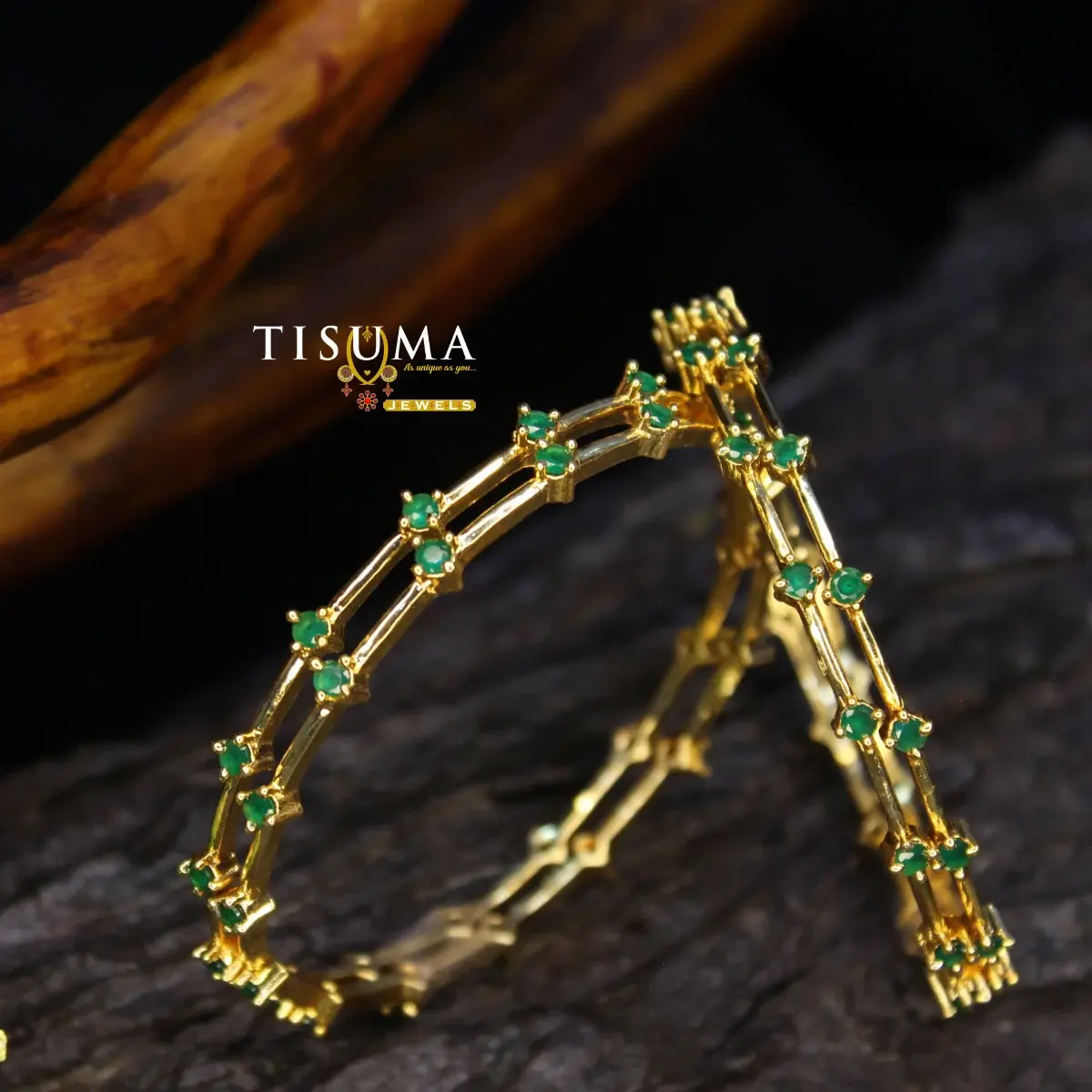 Green Stone Sleek Bangles